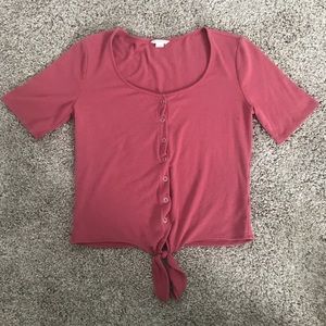 Short sleeved tie-front top